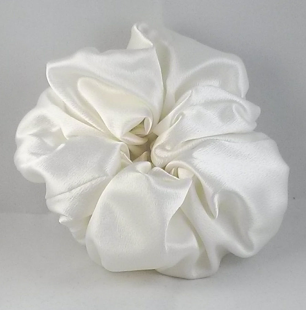 Biscuit White Satin Scrunchy - Large