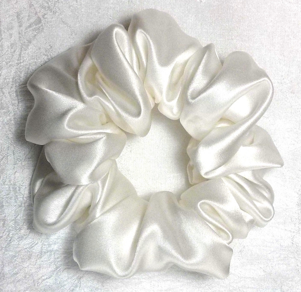 White Silk Charmeuse Scrunchy - Full