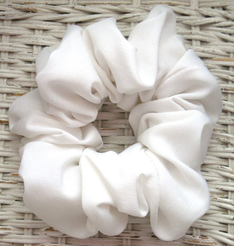 White Shantung Hair Scrunchy - Jumbo