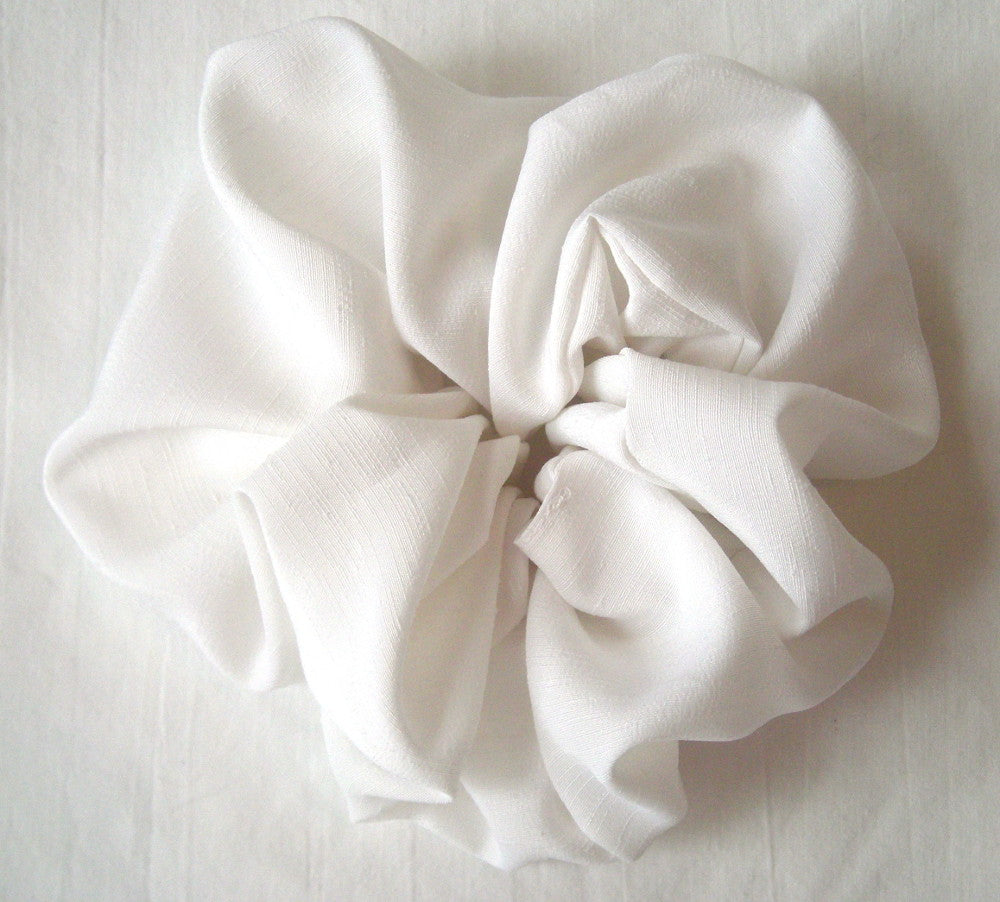 White Shantung Hair Scrunchy - Large