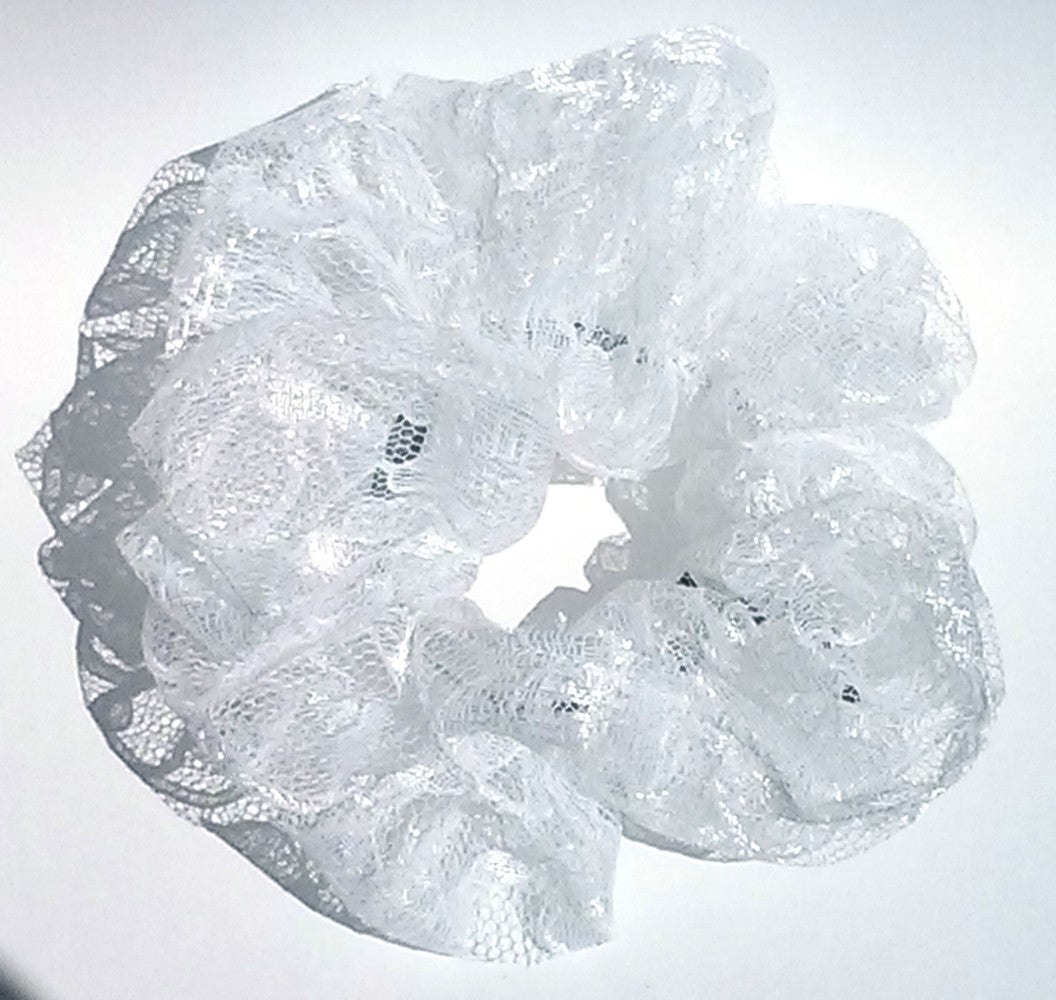 White Lace Hair Scrunchy - Large