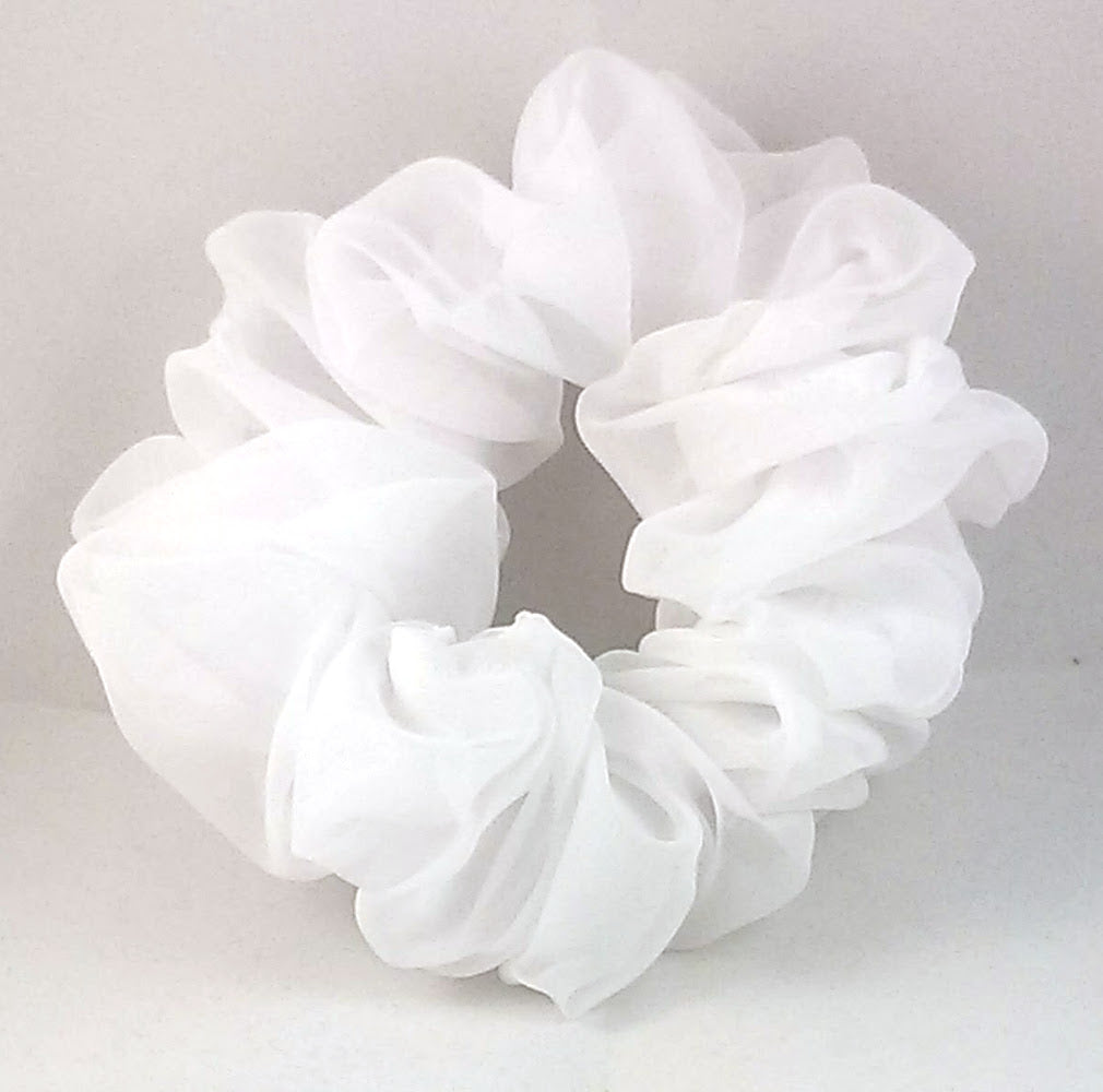 White Chiffon Hair Scrunchie - Full
