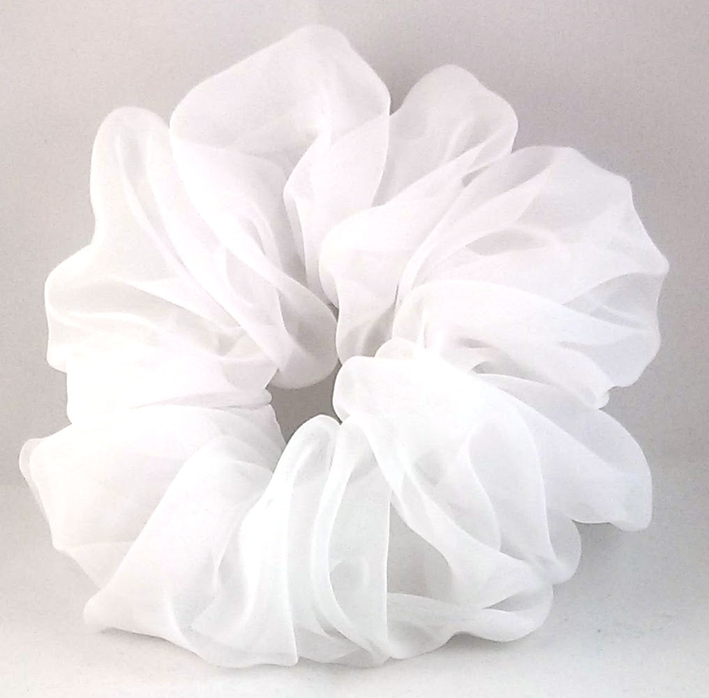 White Chiffon Hair Scrunchie - Jumbo