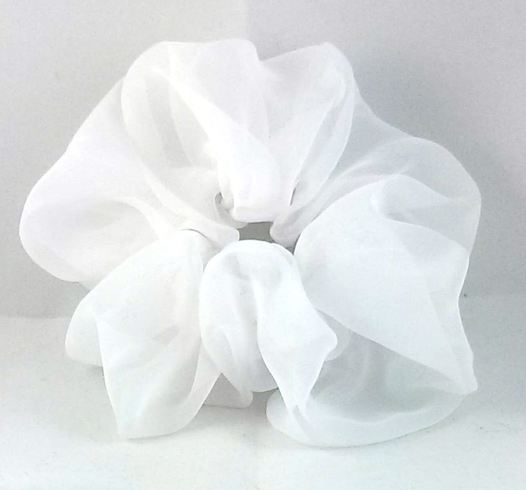 White Chiffon Hair Scrunchie - Large