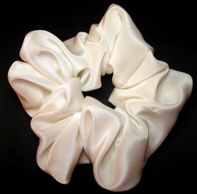 White Silk Crepe de Chine Hair Scrunchy - Jumbo