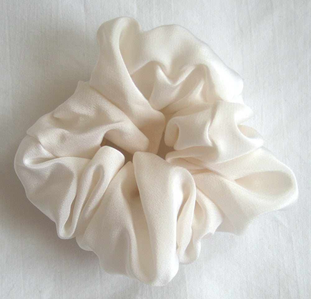 White Silk Crepe de Chine Hair Scrunchy - Small