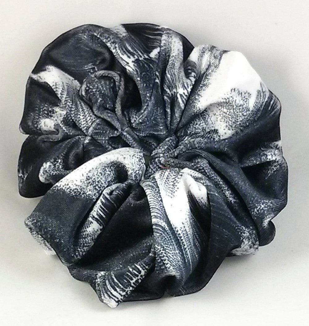 Black and White Print Velvet Scrunchies - Large
