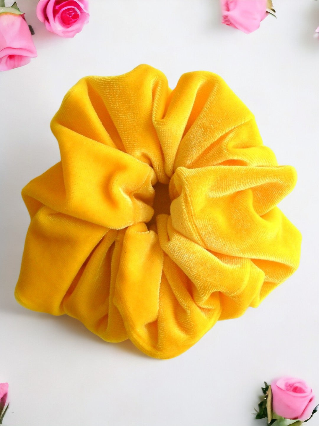 Radiant Yellow Velvet Hair Scrunchy - Luxurious Elegance in Six Sizes - Large