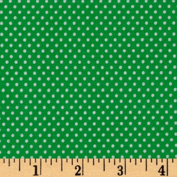 Green and White Polka Dot Cotton Fabric