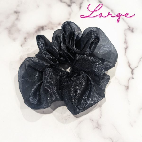 Black organza hair scrunchies - Large