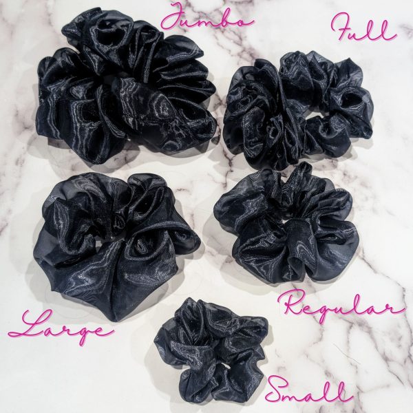 Black organza hair scrunchies - all 5 sizes