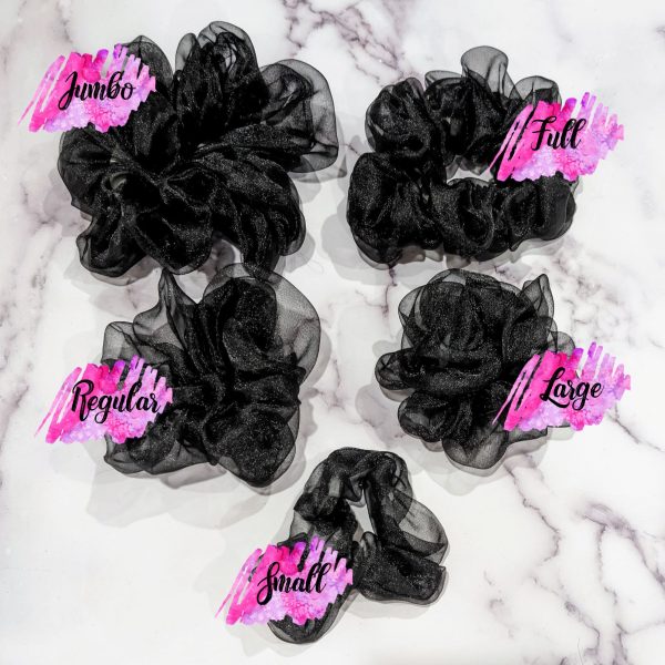 Black Organza Hair scrunchies - all sizes