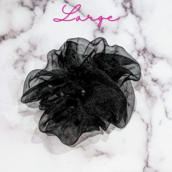 Black organza hair scrunchies - large