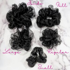 Black organza hair scrunchies - all sizes