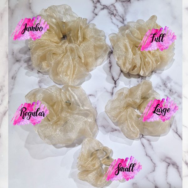 Champagne Organza Hair scrunchies - all sizes