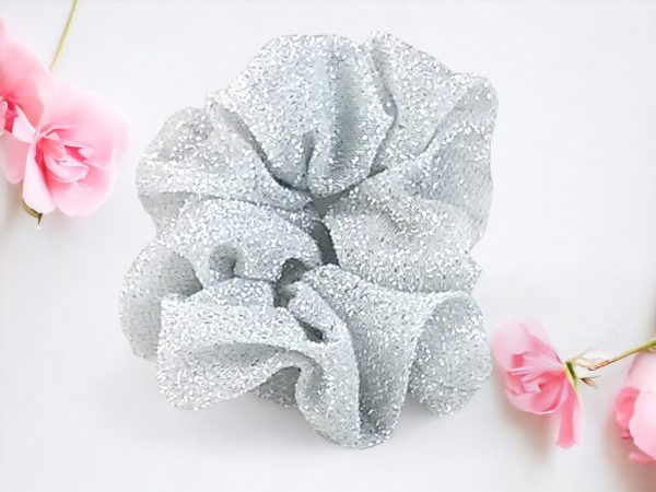 Silver & white sparkly hair scrunchy - small size