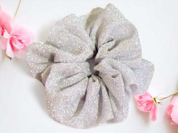 Silver & white sparkly hair scrunchy - large size
