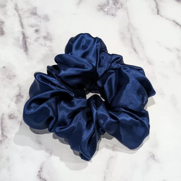 Navy Blue Silk Hair Scrunchy - Jumbo Size