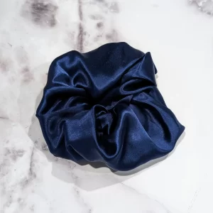 Navy Blue Silk Hair Scrunchy - Large Size