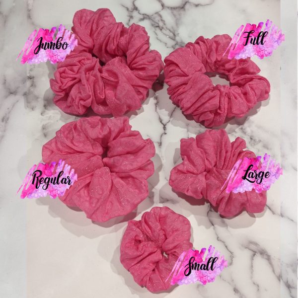 Candy Pink Jacquard Organza Hair Scrunchies - all sizes