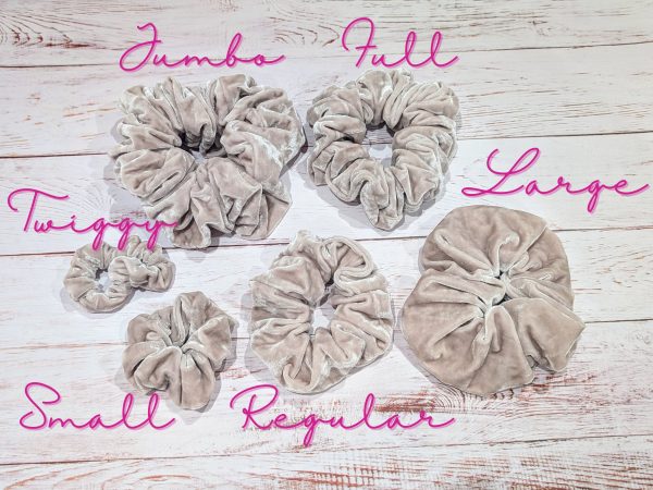 Beige Crushed Velvet Scrunchies - available in 6 sizes