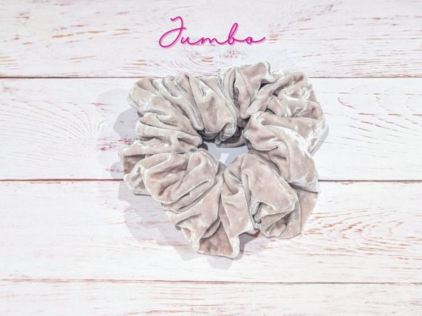 Beige Crushed Velvet Scrunchie - Jumbo size